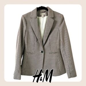 H&M | Brown & Maroon Houndstooth Checkered Blazer